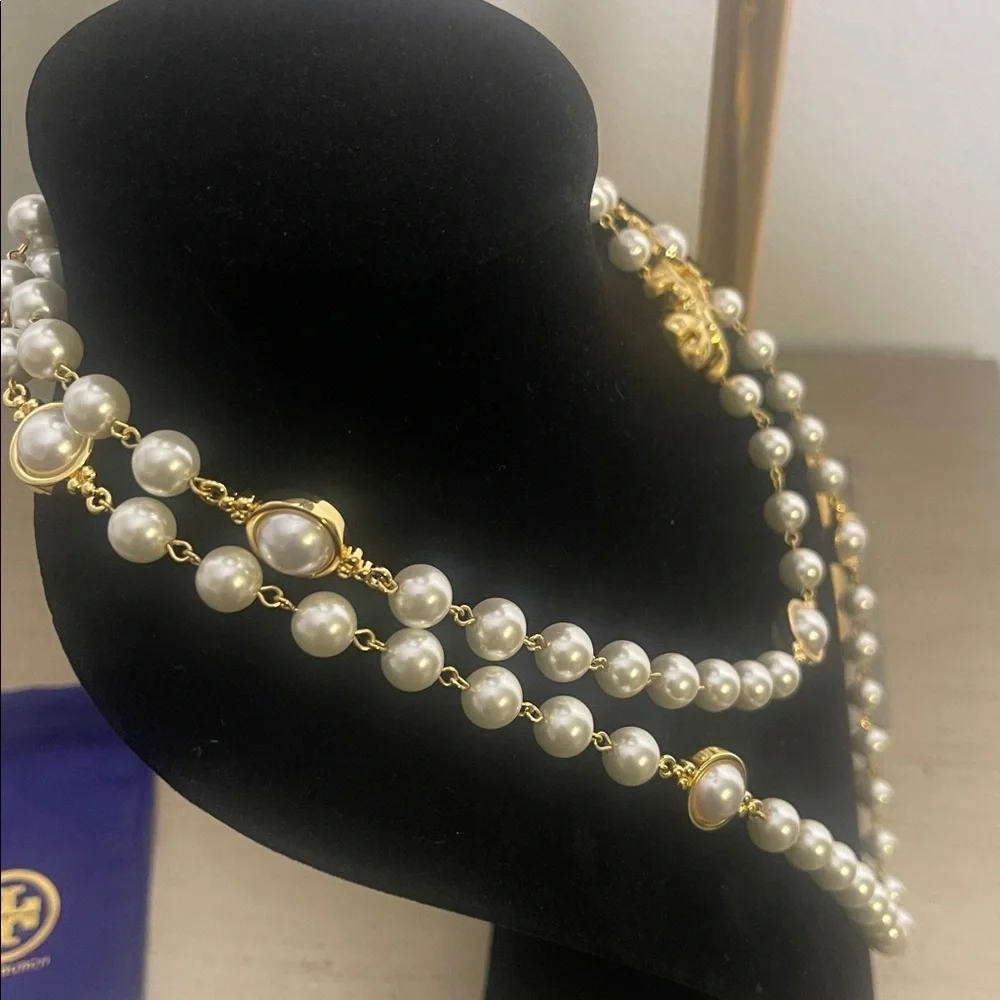 Tory Burch Pearl Necklace with a Gold Tory Burch T Accent - Picture 7 of 9